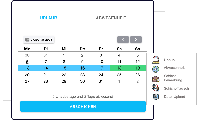 Ausschnitt eines Urlaubsantrags der QPlaner Mitarbeitenden App.