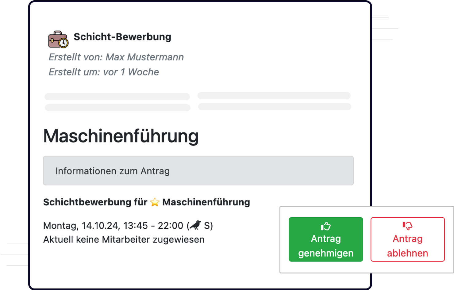 Ausschnitt des Antragswesen für Dienstplanung, Schichtplanung und Zeitwirtschaft in der QPlaner Software.