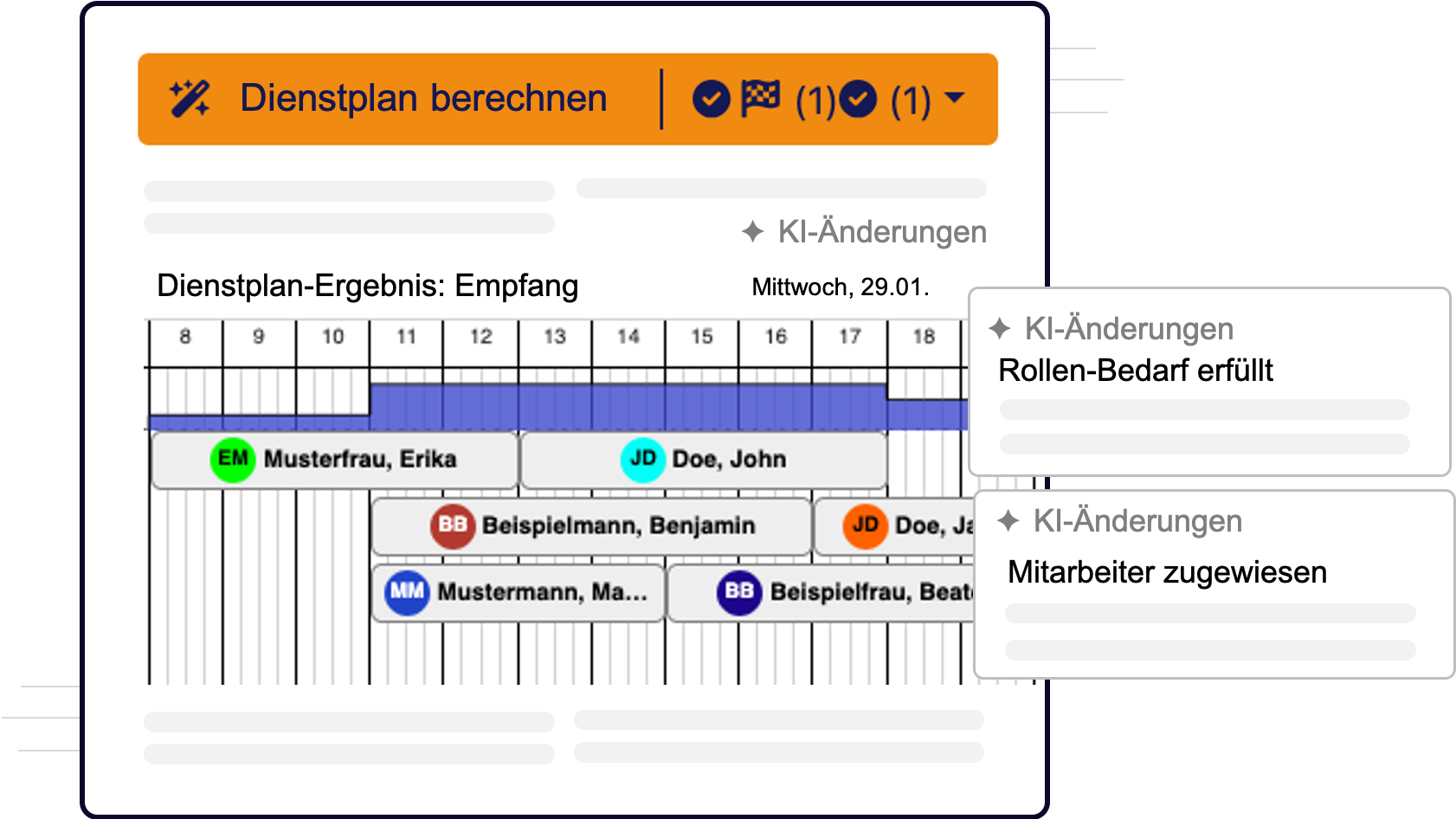 Ausschnitt des QPlaner Dienstplan Tools, der zeigt wie ein Dienstplan berechnet werden kann.