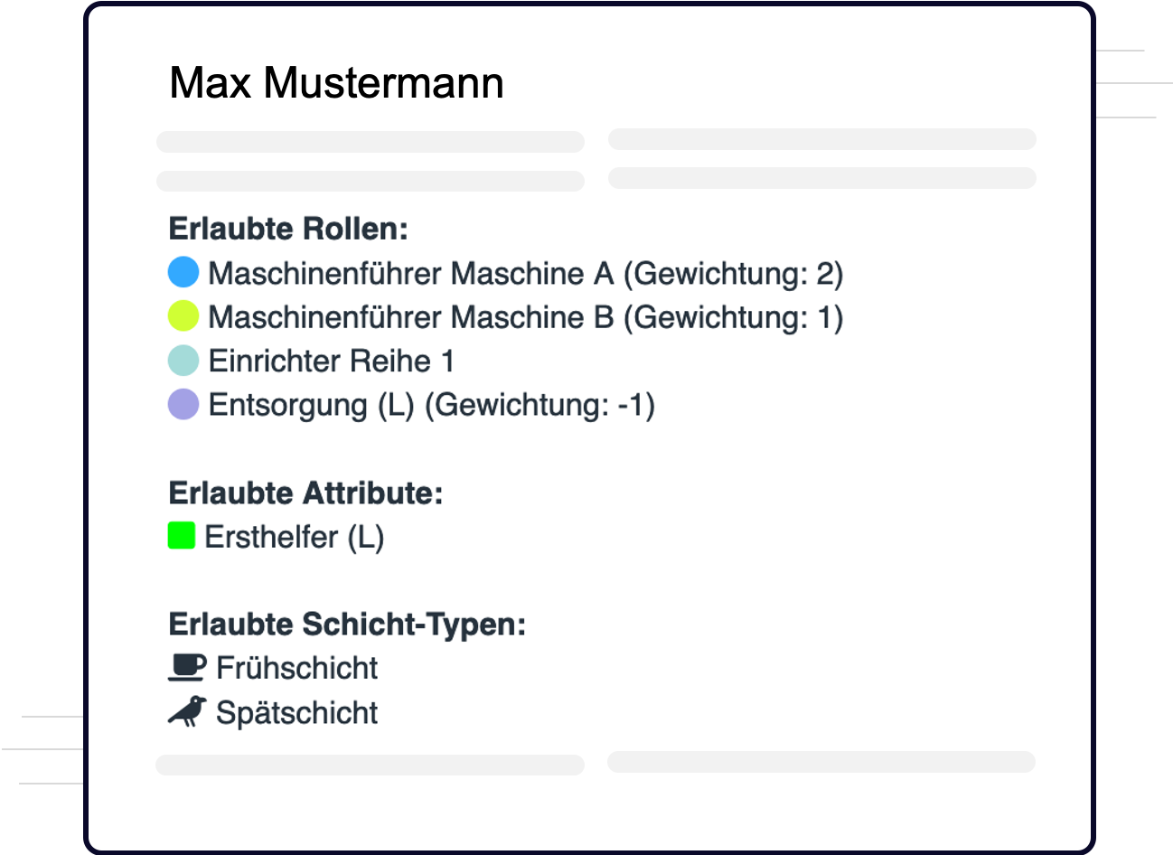 Bildschirmfoto der QPlaner Software, welches die Qualifikationen von Mitarbeitenden zeigt.