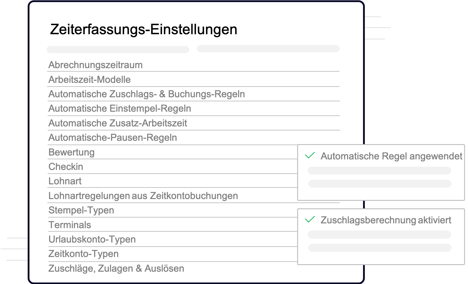 Bildschirmfoto der QPlaner Zeitwirtschaft Software, zeigt ein Teil der Einstellungsmöglichkeiten in der Zeitwirtschaft.