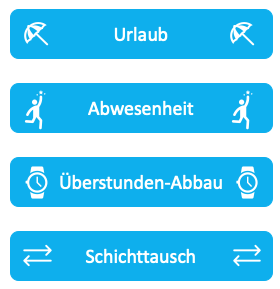 Mit der QApp können folgende Anträge gestellt werden: Urlaub, Abwesenheit, Überstunden-Abbau, Schichttausch.